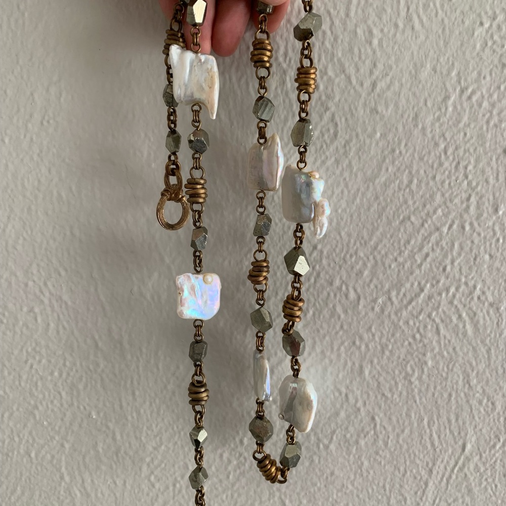 Stephen Dweck Pearl, Twisted Wire, and Galena Rock Beads